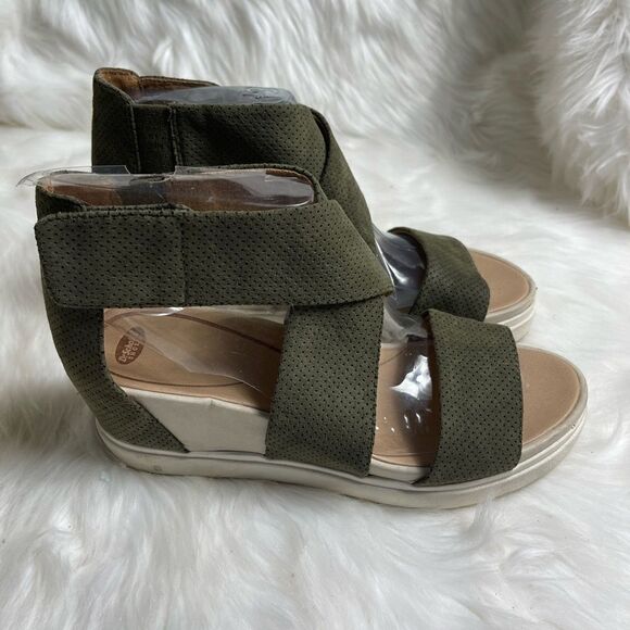 Dr Scholl’s  Sheena olive green Wedge ankle strap sandals size 8.5 - Picture 1 of 10